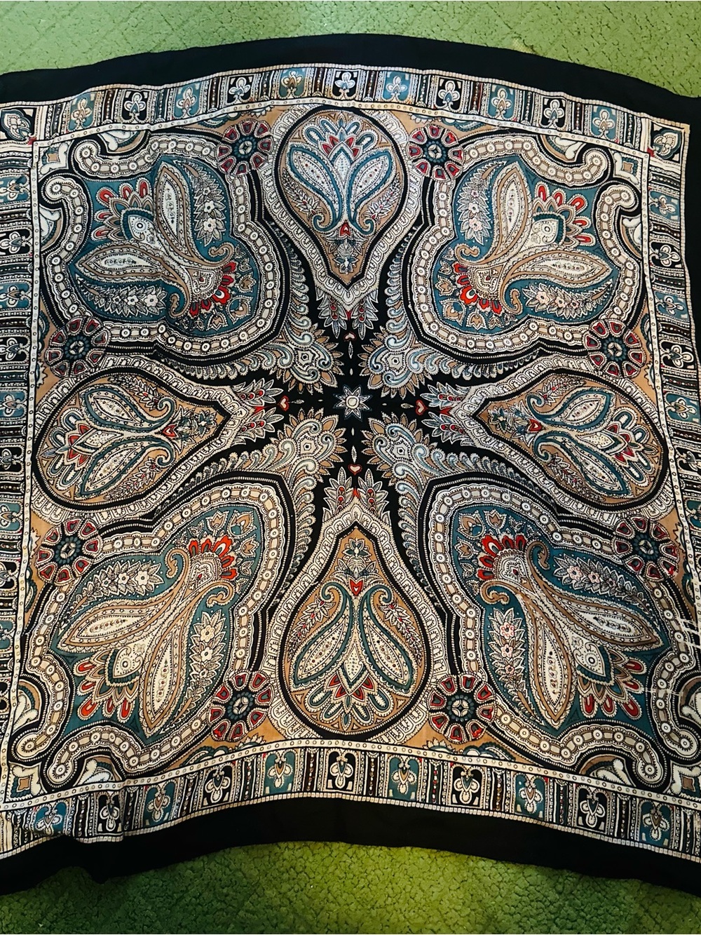 Paisley Medallion Decorative Scarf- Black & Teal